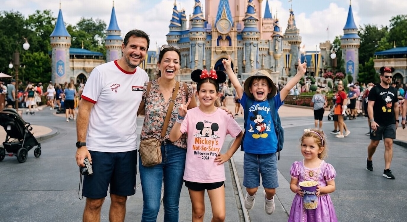 Familia disfrutando en un parque temático